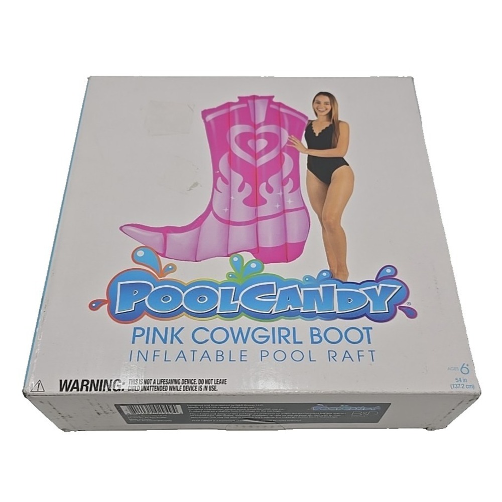NIB PoolCandy Pink Cowgirl Boot Inflatable Pool Float Raft Barbie Western Y2K